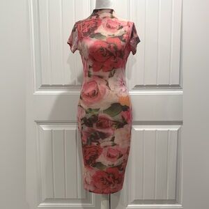 🆕 Revamped Pink and Red Floral Midi Dress Size S